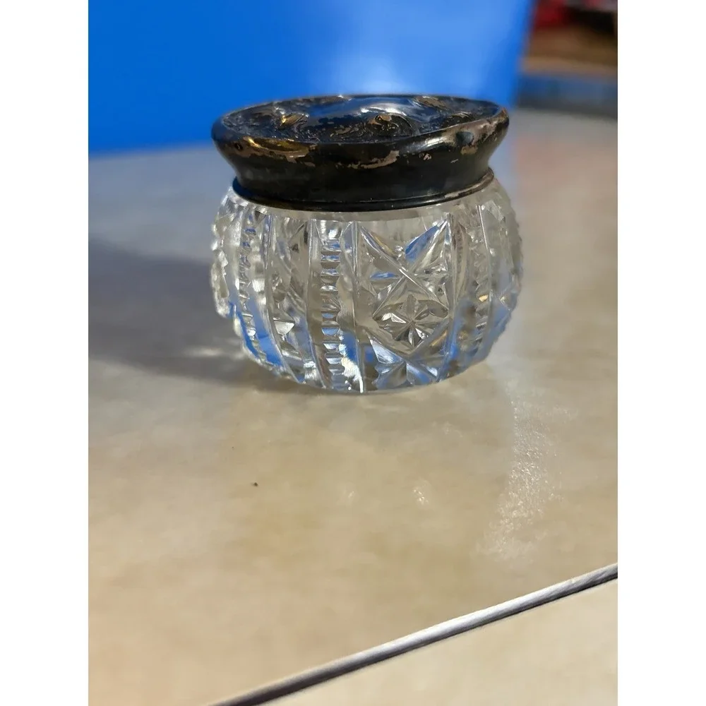 Vintage Cut Glass Vanity Jar With Sterling Silver Lid. See Pics!!